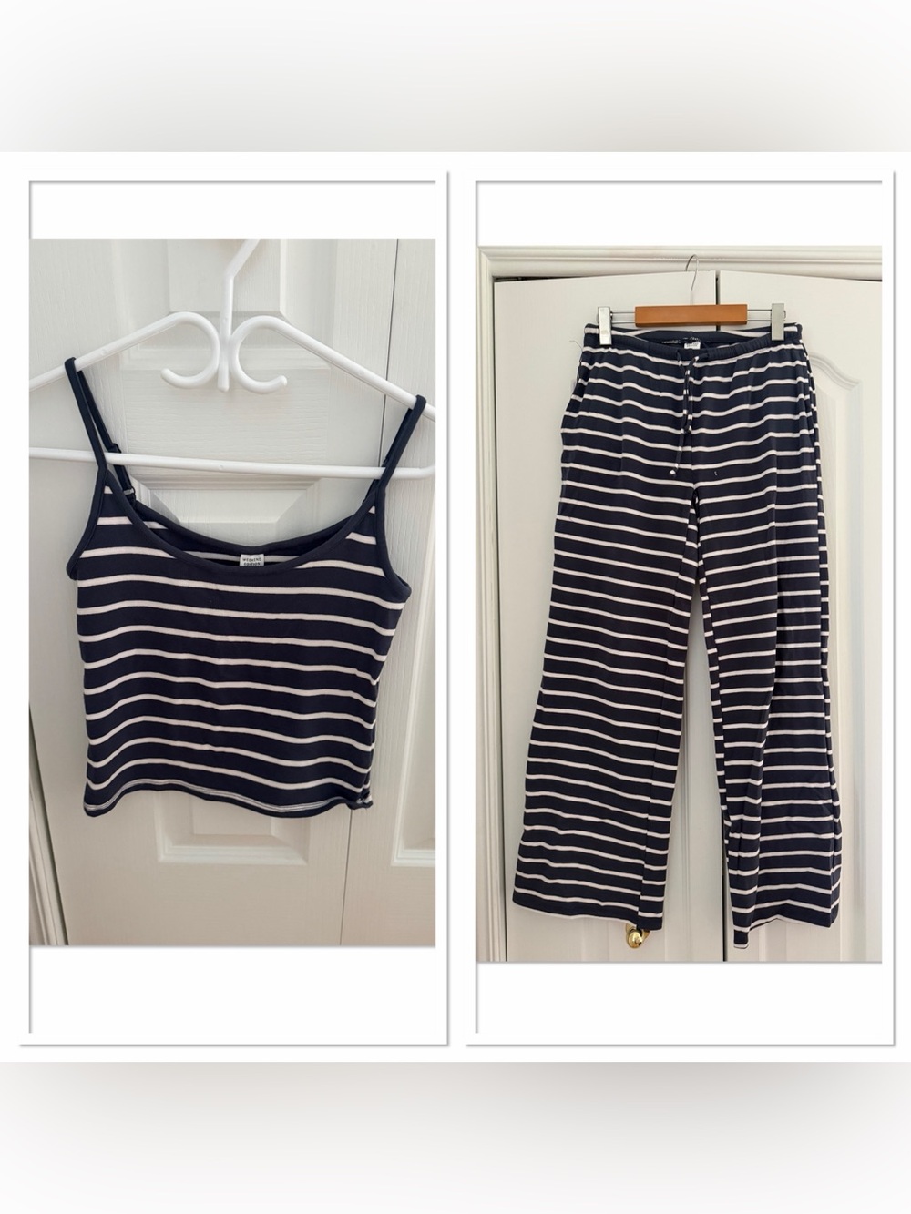 Forever 21 Navy & White Striped Wide Leg Jumpsuit Set